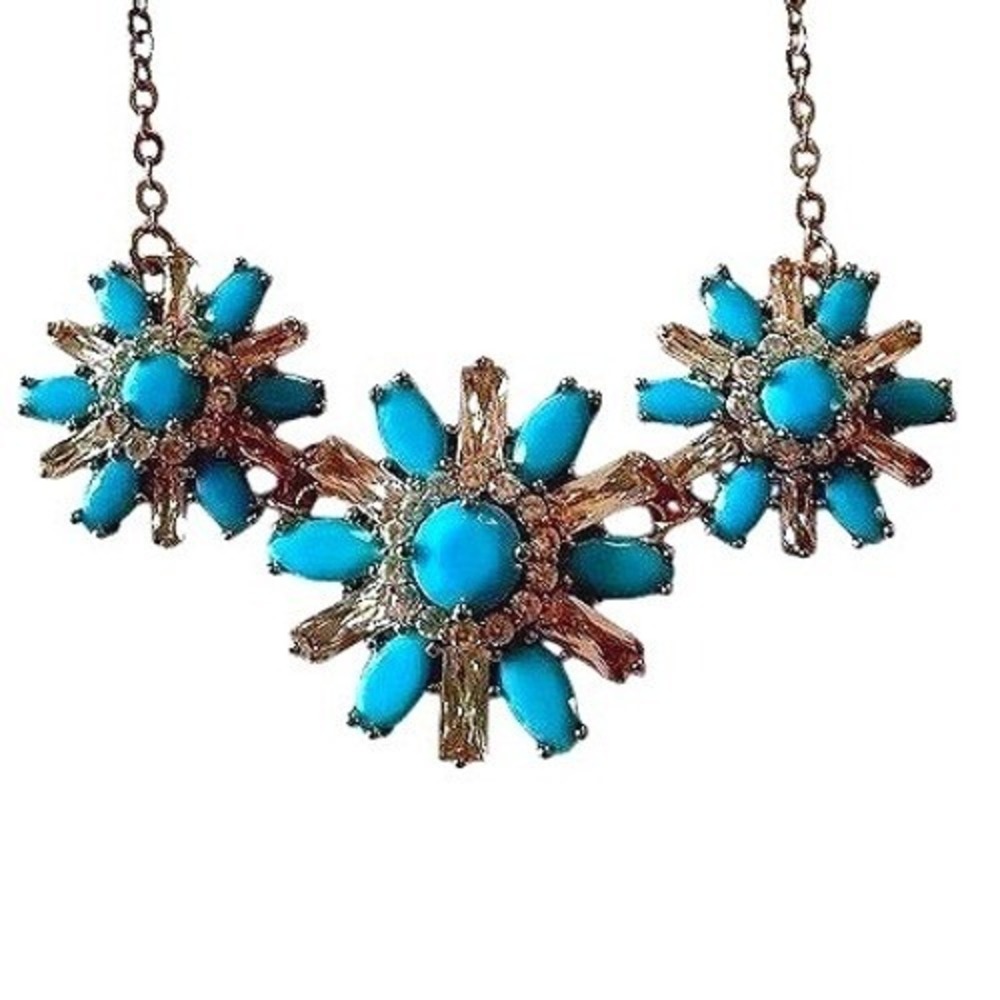Nina Geo Floral Necklace Gold White CZ Turquoise Blue Women Jewelry